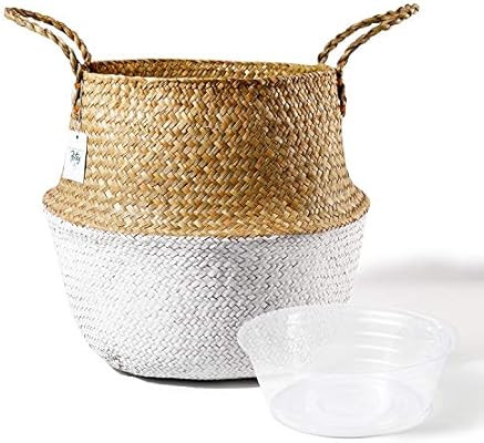 POTEY 710203 Seagrass Plant Basket - Hand Woven Belly Basket with Handles, Extra Large Storage La... | Amazon (US)