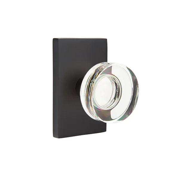 Emtek Privacy Knobset w/ Modern Rectangular Rosette and Modern Disc Glass Knob | Wayfair North America