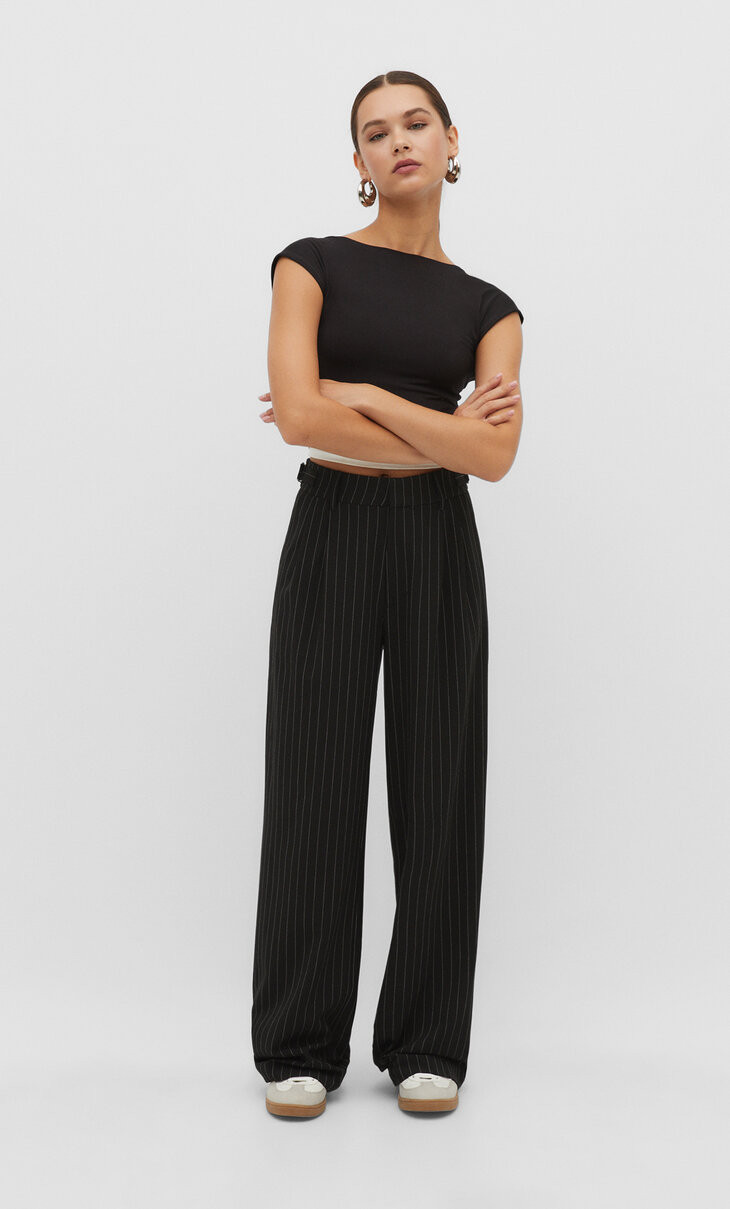 Striped smart trousers with an adjustable waistband - Women's fashion | Stradivarius United Kingd... | Stradivarius (UK)