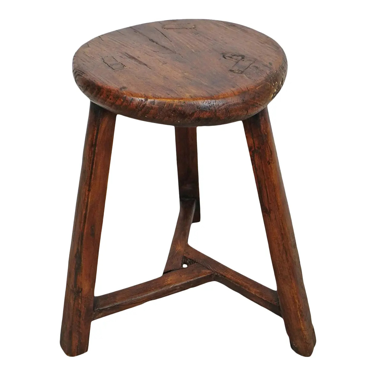 Antique Elm Farm Stool | Chairish