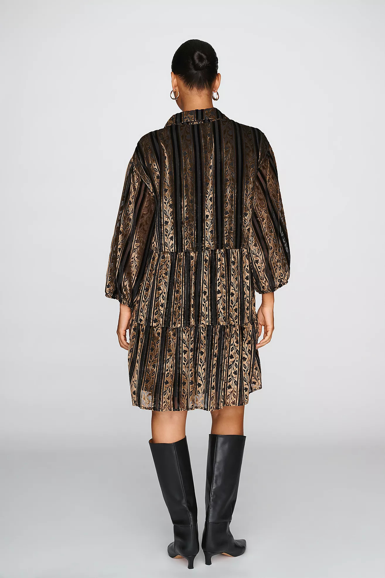 Maeve Bettina Velvet Tiered Mini Shirtdress | Anthropologie (US)