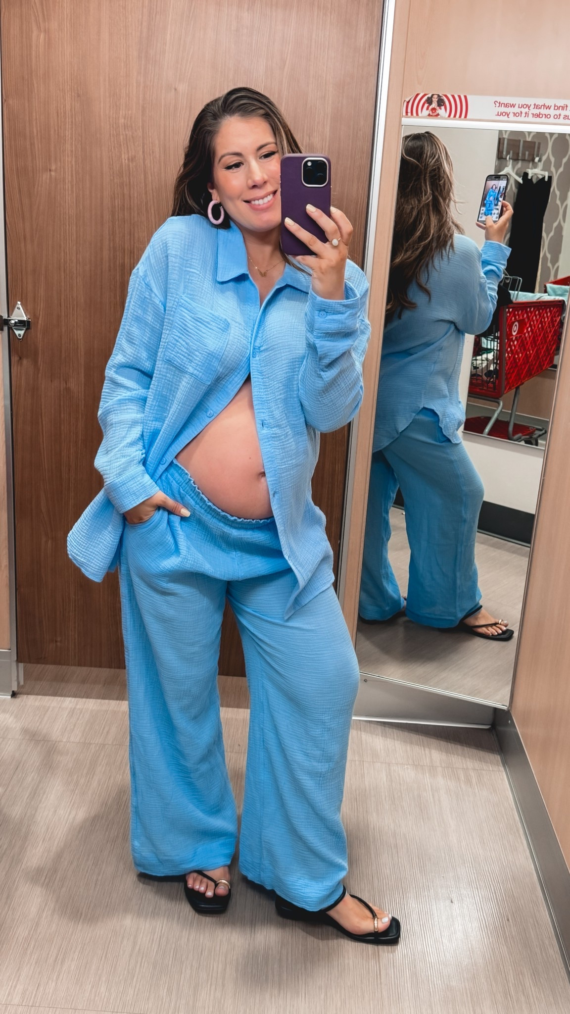 Swim suit cover up or maternity must have 🤷🏻‍♀️ how about both🙌🏼🙌🏼

This gauzy button down and wide leg pants are so comfy!! The top is super oversized; wearing small here.

Wearing medium in the bottoms. So breezy and light… love it 

#LTKBump #LTKFindsUnder50 #LTKSummerEdit