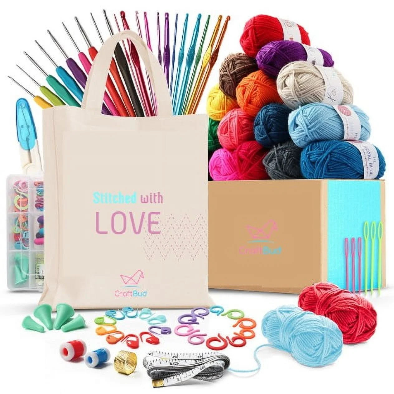 Craftbud 73 Piece Beginners Crochet Kit with Crochet Hooks Yarn Set, Premium Bundle Includes Yarn... | Walmart (US)