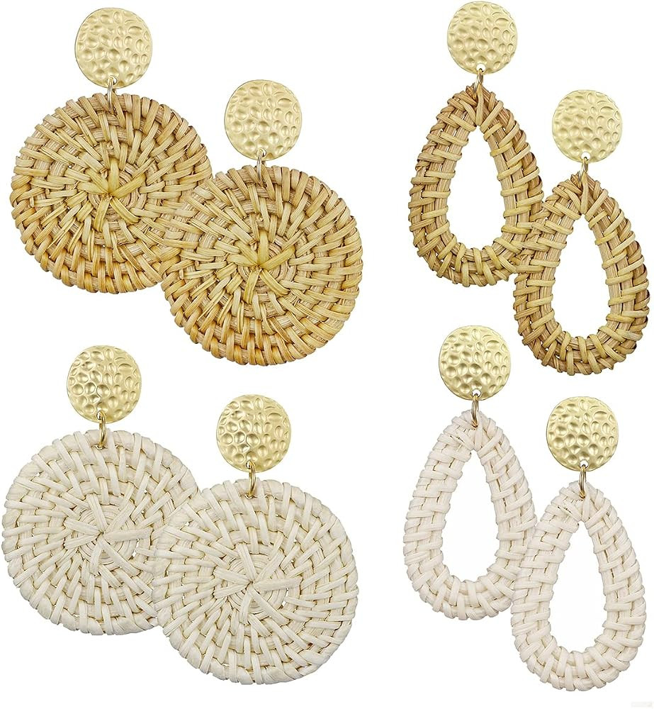 AIDSOTOU Rattan Earrings for Women Lightweight Geometric Statement Earrings Handmade Straw Wicker... | Amazon (US)