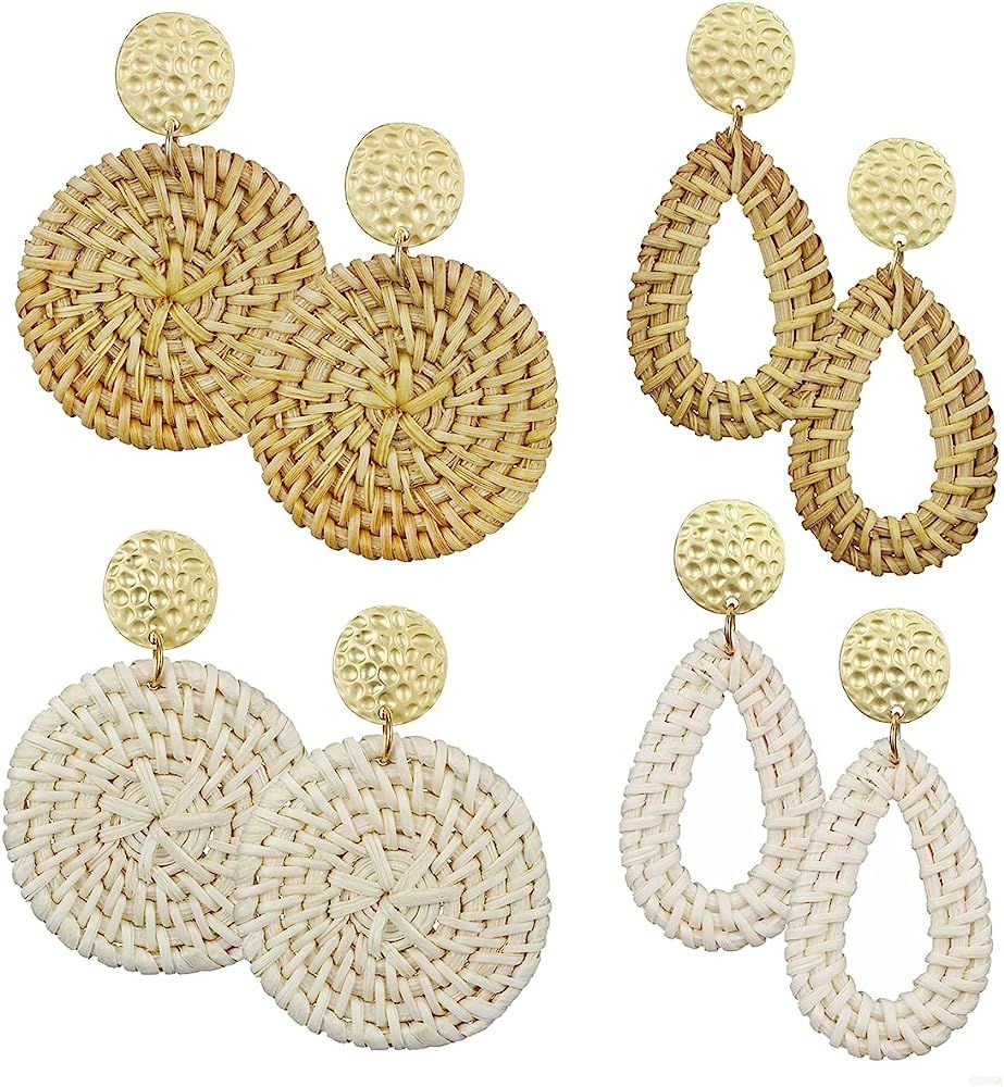 Amazon.com: AIDSOTOU Rattan Earrings for Women Lightweight Geometric Statement Earrings Handmade Str | Amazon (US)