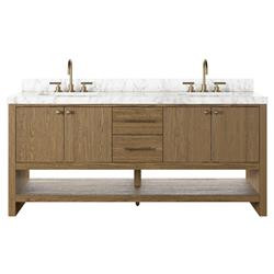 Allissa Modern Classic Carrara Marble Natural Oak Double Vanity Sink - 72" | Kathy Kuo Home