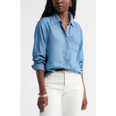 caslon(r) Chambray Button-Up Shirt in Medium Wash at Nordstrom, Size Xx-Large | Nordstrom