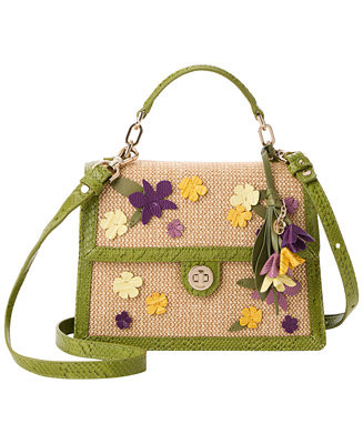 Leather Small Hallie Floral Satchel Bag | Macy's