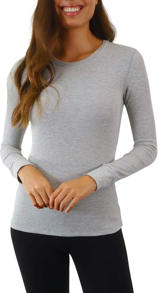 Pure Look Women's Long Sleeve Waffle Knit Stretch Cotton Thermal Underwear Shirt | Amazon (US)