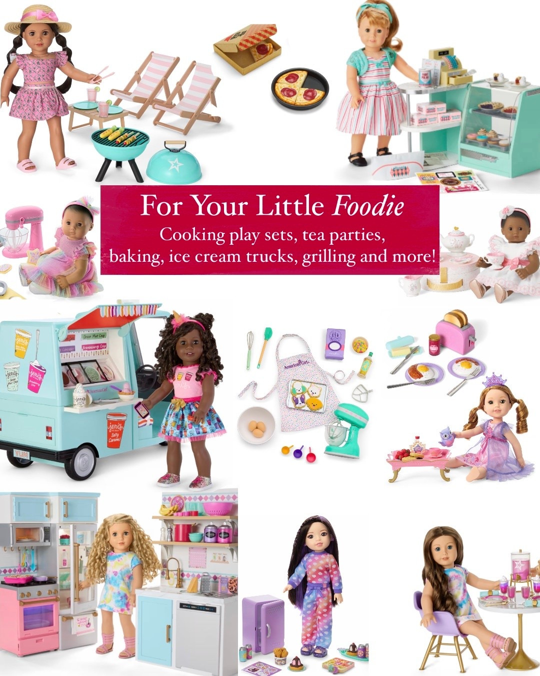 For your little foodie. Cooking sets, tea parties, baking, grilling, ice cream trucks, a diner and more sets for your itty baby or 18” American Girl Doll. Shop here. Some on sale  

#LTKKids #LTKSaleAlert #LTKmomlife