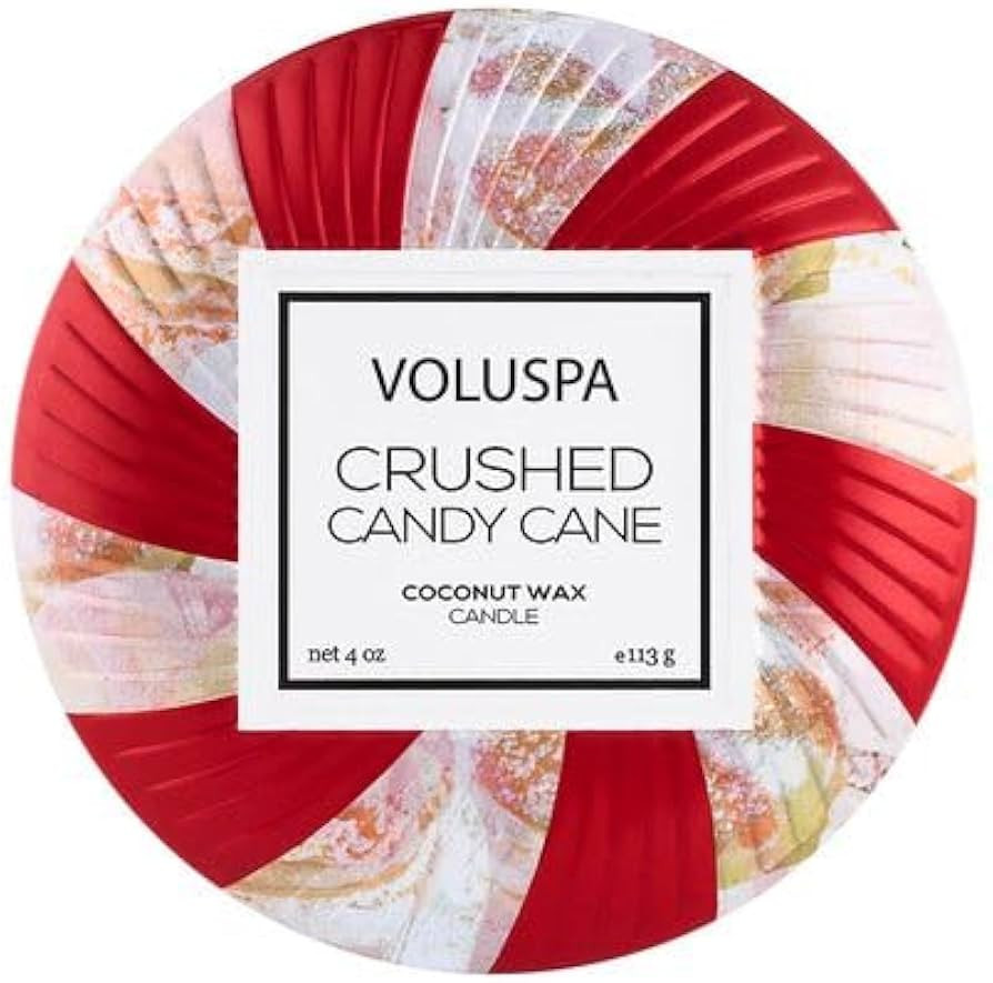 Voluspa Crushed Candy Cane, Mini Tin Candle, 4 oz, 25 Hour Burn Time, Coconut Wax for Clean Burni... | Amazon (US)