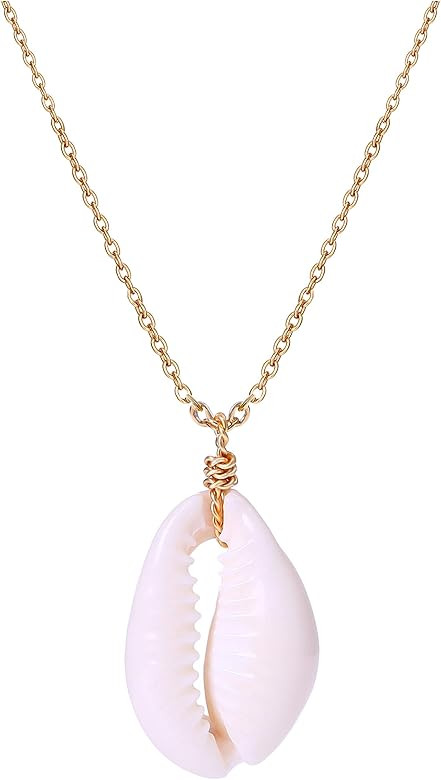 Natural Seashell Shell Scallop Pendant Choker Necklace Adjustable 18K Gold Plated Cable Chain Han... | Amazon (US)