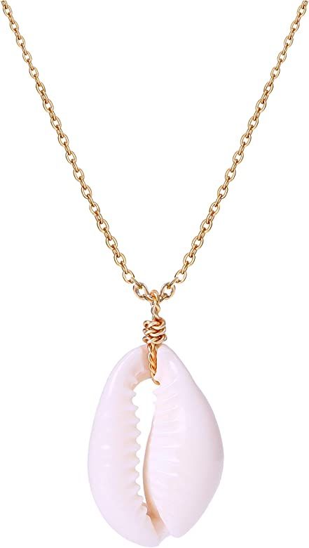 Natural Seashell Shell Scallop Pendant Choker Necklace Adjustable 18K Gold Plated Cable Chain Han... | Amazon (US)