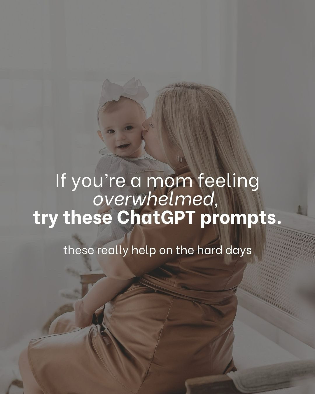 Hot take: ChatGPT can be a little controversial and honestly? That’s fair. 

But like many moms, I have A LOT of questions. 

In this first year of motherhood, it’s become a reliable tool that helps put out fires. (quietly, because the baby is sleeping! 🤫)

I mean, I’ve used it for everything from meal ideas to “what do I even do today?” moments. 

To all the mommas carrying a lot and don’t know where to start…try one of these prompts and see if it helps to clear the noise a bit. 

No pressure! take what helps, leave the rest.