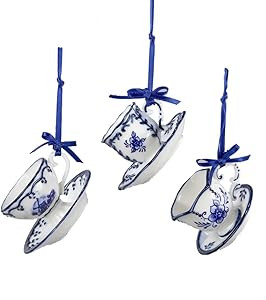 Kurt Adler 2" Porcelain Delft Blue Cup and Saucer Ornament Set of 3, Christmas | Amazon (US)