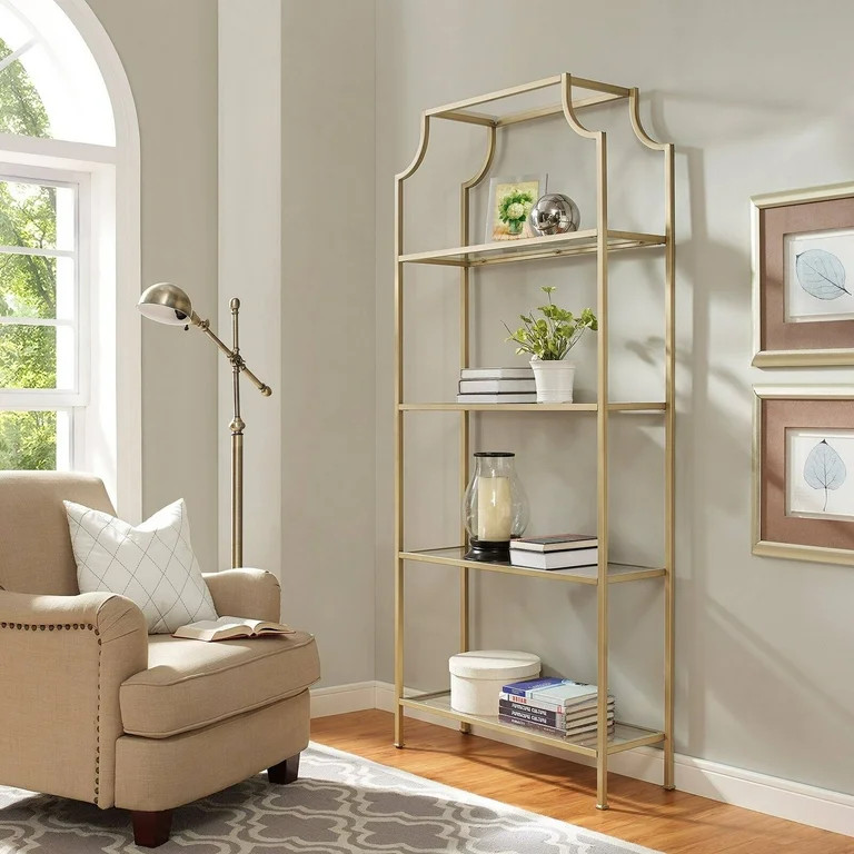 Crosley Furniture Aimee 4 Shelf Glass/Metal Etagere Bookcase in Antique Gold - Walmart.com | Walmart (US)