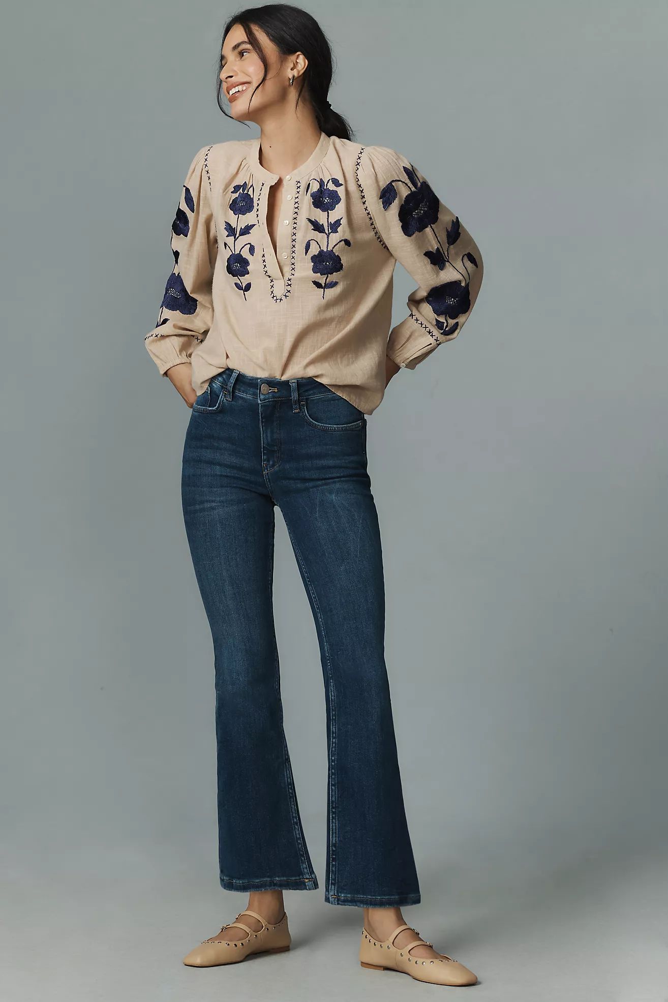 The Yaya Mid-Rise Crop Flare Jeans | Anthropologie (US)