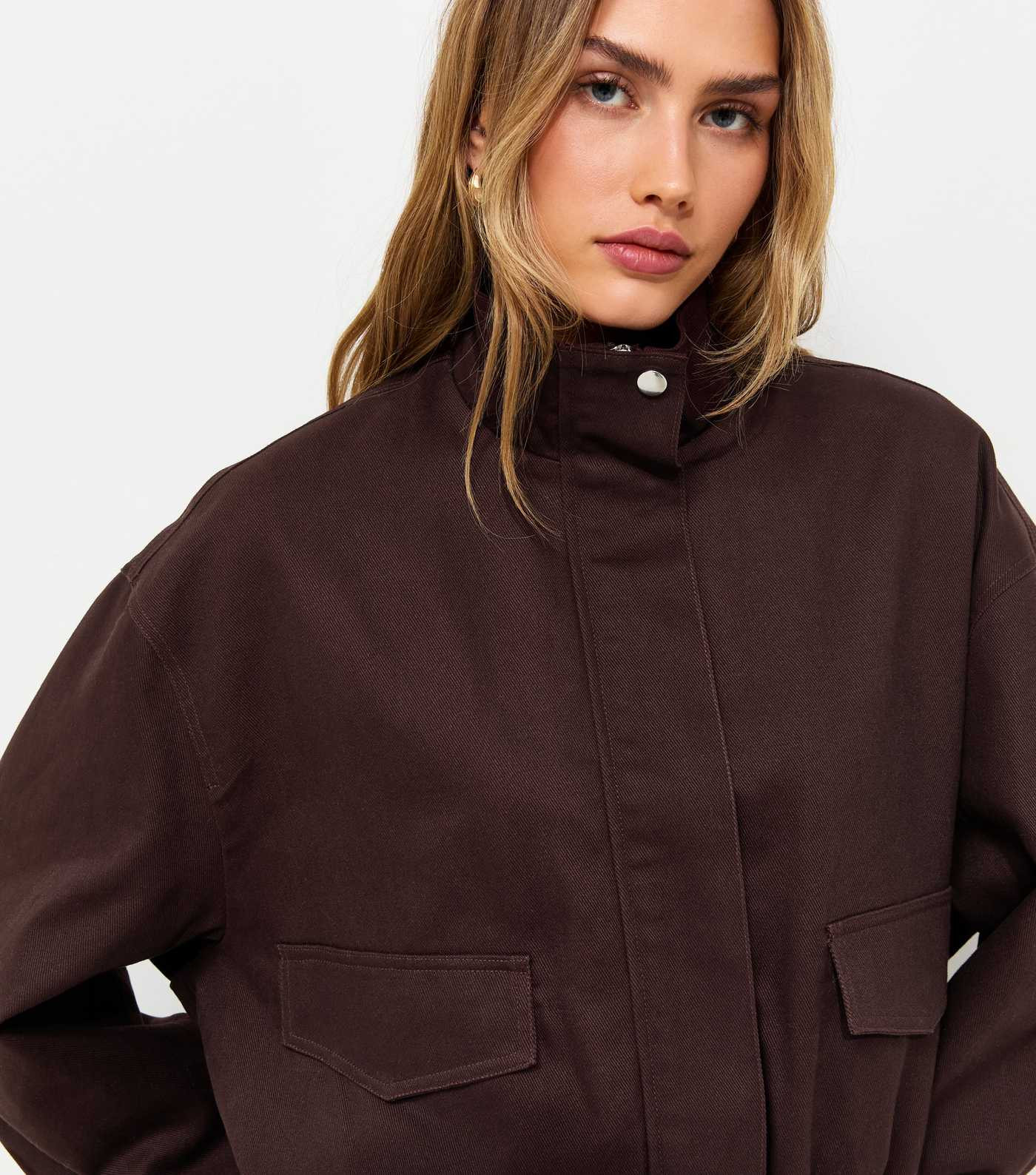 Dark Brown Cotton Funnel Neck Bubble Hem Short Jacket | New Look | New Look (UK)