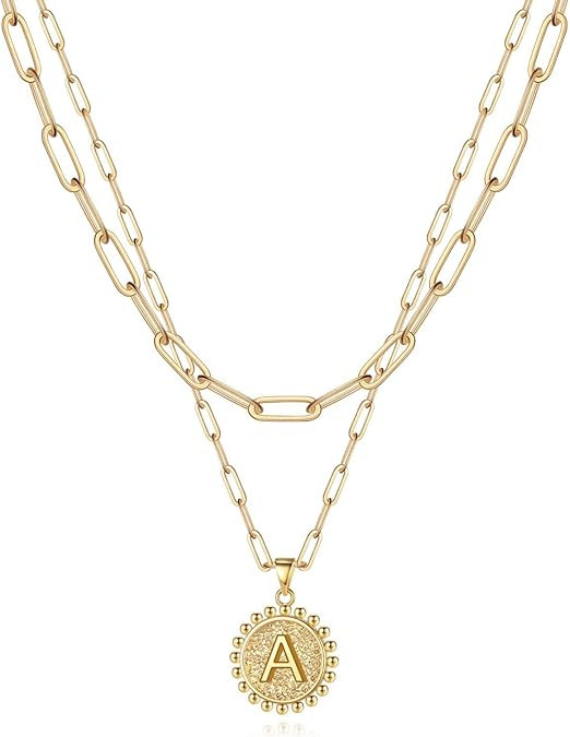 Yoosteel Gold Initial Necklaces for Women Girls, 14K Gold Plated Dainty Layering Paperclip Link C... | Amazon (US)