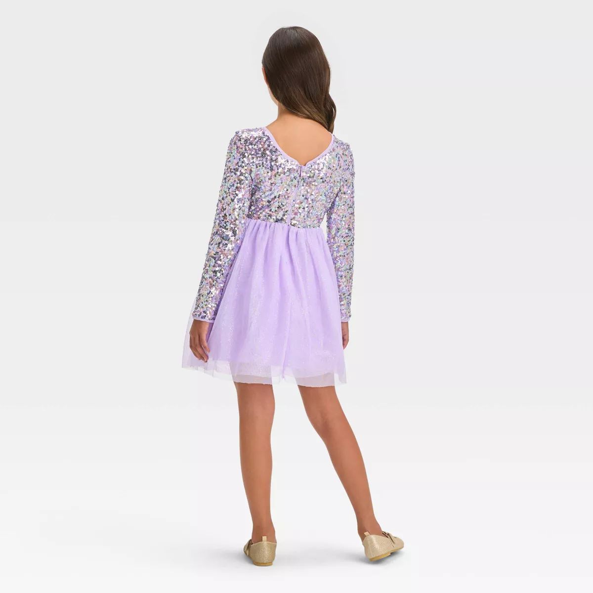 Girls' Long Sleeve Sequin Tulle Dress - Cat & Jack™ Lavender | Target