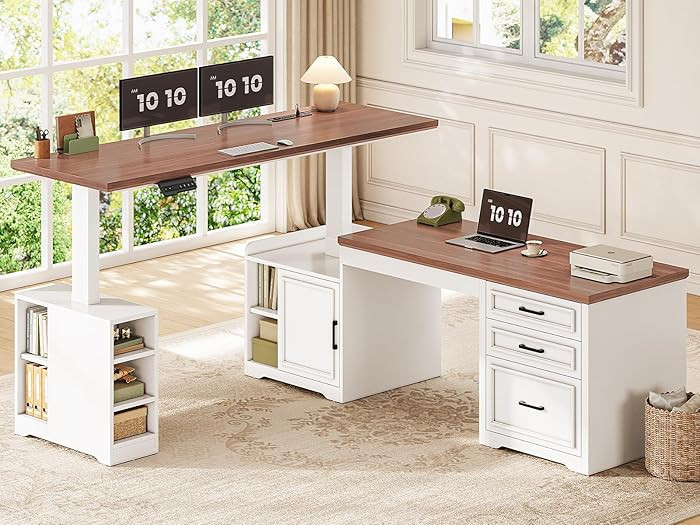 SEDETA Farmhouse L Shaped Electric Standing Desk, 63" x 67" Height Adjustable Home Office Executi... | Amazon (US)