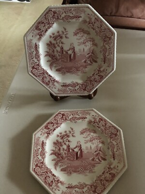 THE SPODE ARCHIVE SUTHERLAND GIRL AT WELL OCTAGONAL PLATE PINK/RED SET OF 2  | eBay | eBay US