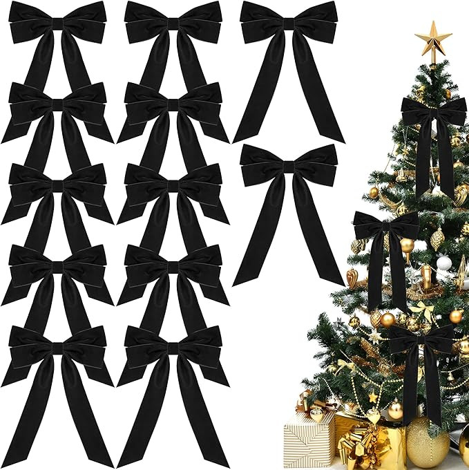 Aneco 12 Pcs Velvet Bows Christmas Ribbon Bow Tree Ornaments Vintage Xmas Bows for DIY Crafts Gif... | Amazon (US)