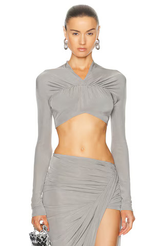Atlein V Neck Front Ruched Crop Top in Grey | FWRD | FWRD 