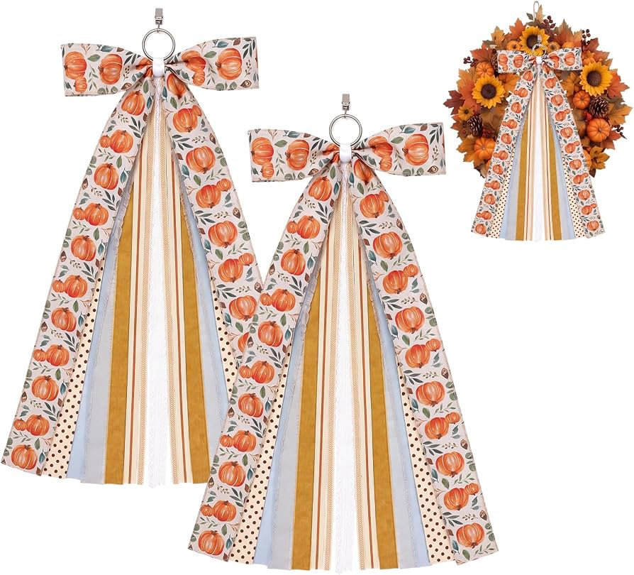 Suncalla 2 Pcs Vintage Farmhouse Fall Ribbon Bow for Wreath Front Door | Amazon (US)