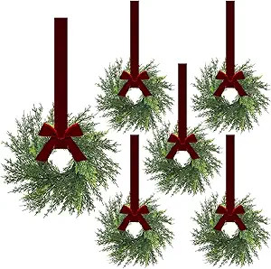 Crowye 6 Pcs Small Christmas Cedar Wreaths 15.7 Inch Hanging Christmas Kitchen Cabinet Mini Wreat... | Amazon (US)
