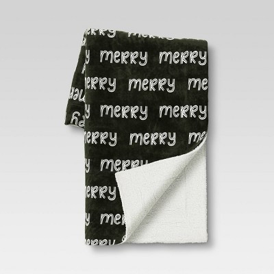 Holiday Merry Plush with Sherpa Reverse Throw Blanket Green - Wondershop™ | Target