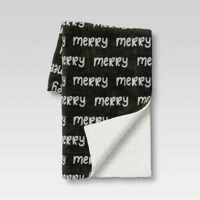Holiday Merry Plush with Sherpa Reverse Throw Blanket Green - Wondershop™ | Target