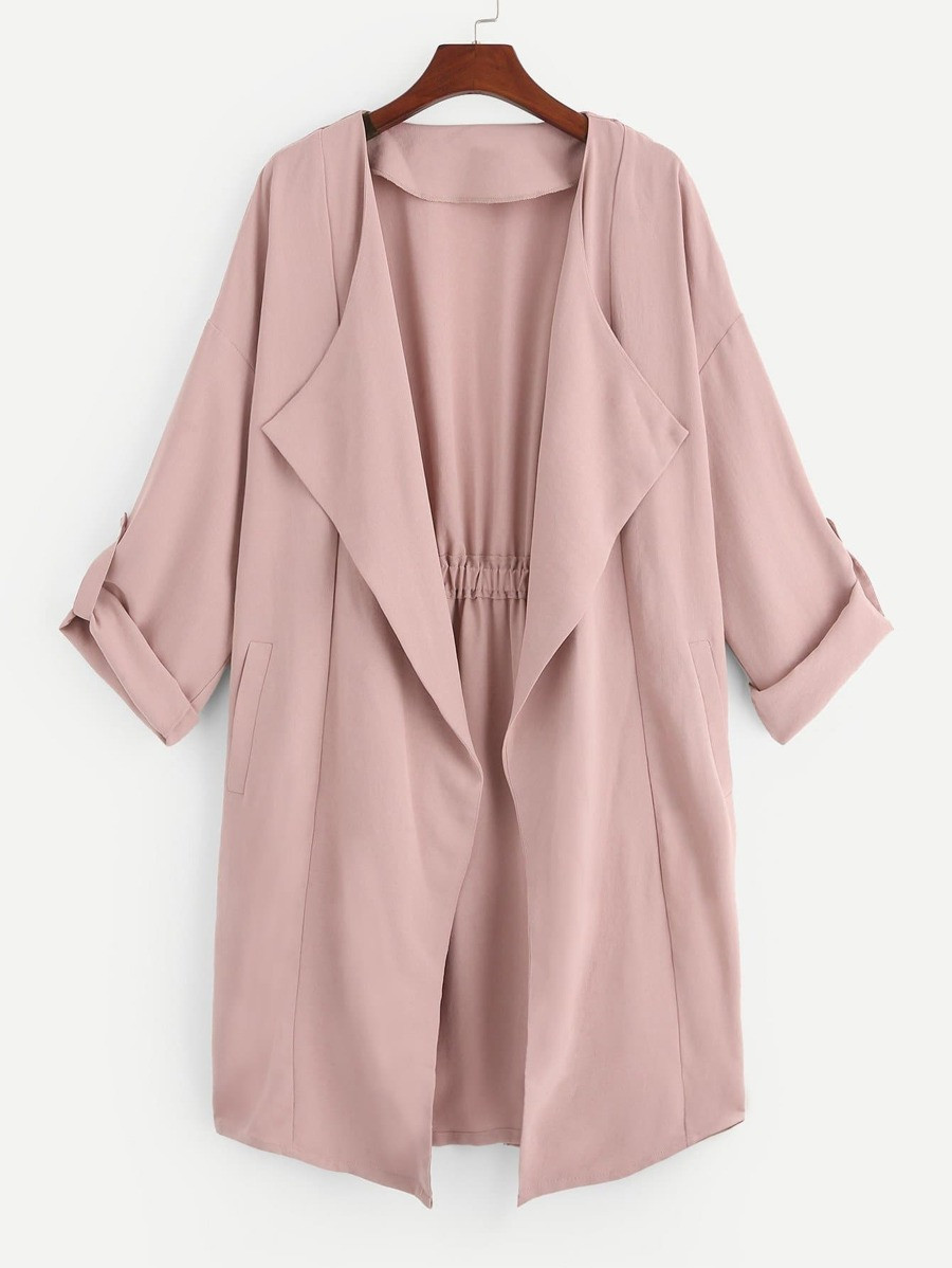 Waterfall Collar Solid Coat | SHEIN