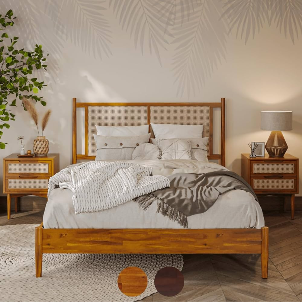Bme Oliver 15 Inch Signature Bed Frame with Rattan Headboard - Bohemian & Mid Century Style - Aca... | Amazon (US)