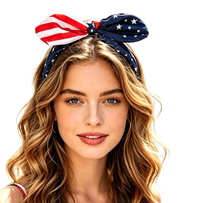Fourth of July Head Bands Patriotic Hair Band Thin American Flag Headbands Knotted Bow Red White ... | Amazon (US)