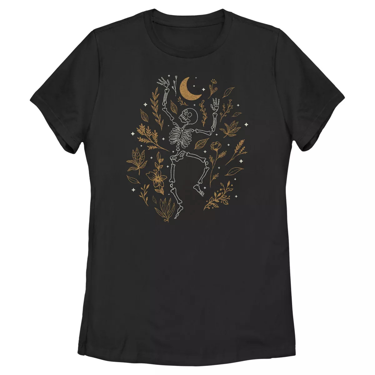 Women's Lost Gods Halloween Skeleton and Fall Leaves T-Shirt | Target