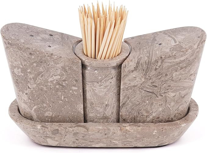 Marble Salt and Pepper Shakers Set 2.5 Inch Handmade Salt and Pepper Cellar With Tray for Kitchen... | Amazon (US)