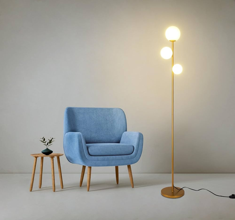 3 Globe Mid Century Modern Floor Lamp for Living Room, Contemporary Gold Lamp with Frosted Glass ... | Amazon (US)