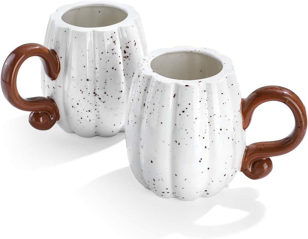 2 Pcs Fall Pumpkin Ceramic Coffee Mugs 16 oz White | Thanksgiving Themed | Funny Tea Mug | Birthd... | Amazon (US)