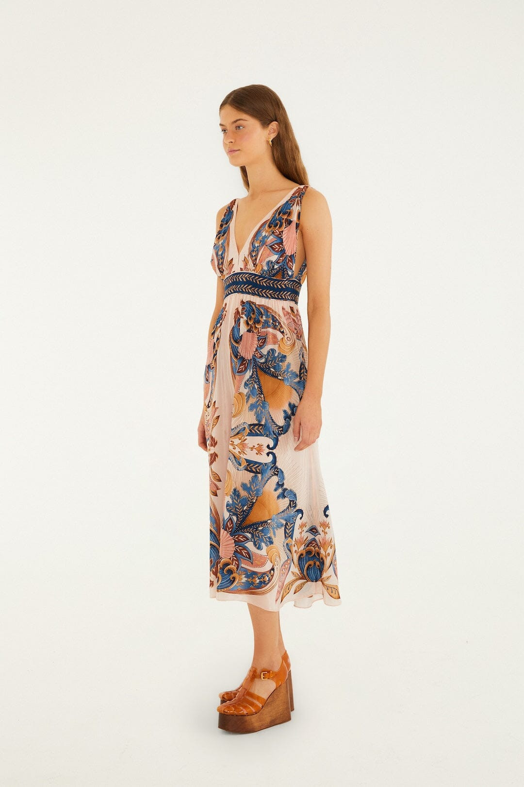 Soft Pink Garden Scarf V Neck Midi Dress | FARM Rio | FarmRio (US)