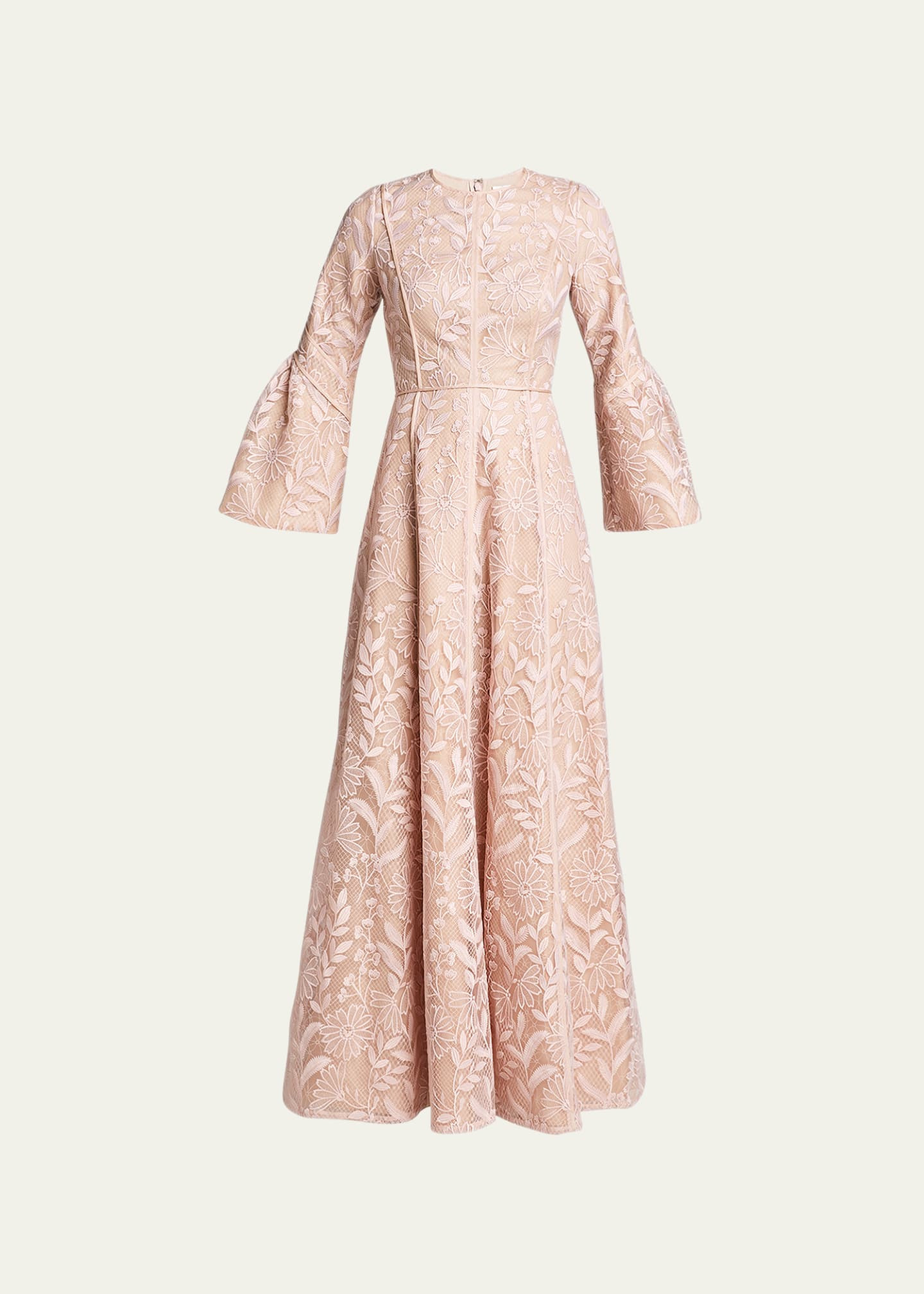 J. Mendel Floral-Embroidered Bell-Sleeve Tulle Gown | Bergdorf Goodman