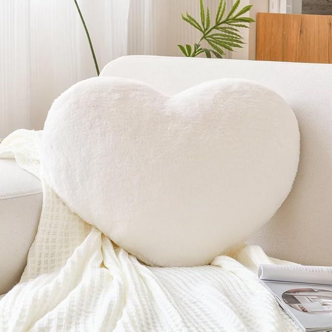 Heart Pillow, Soft Ivory Heart Shaped Pillow, Cute Faux Rabbit Fur Room Decorative Throw Pillow, ... | Amazon (US)
