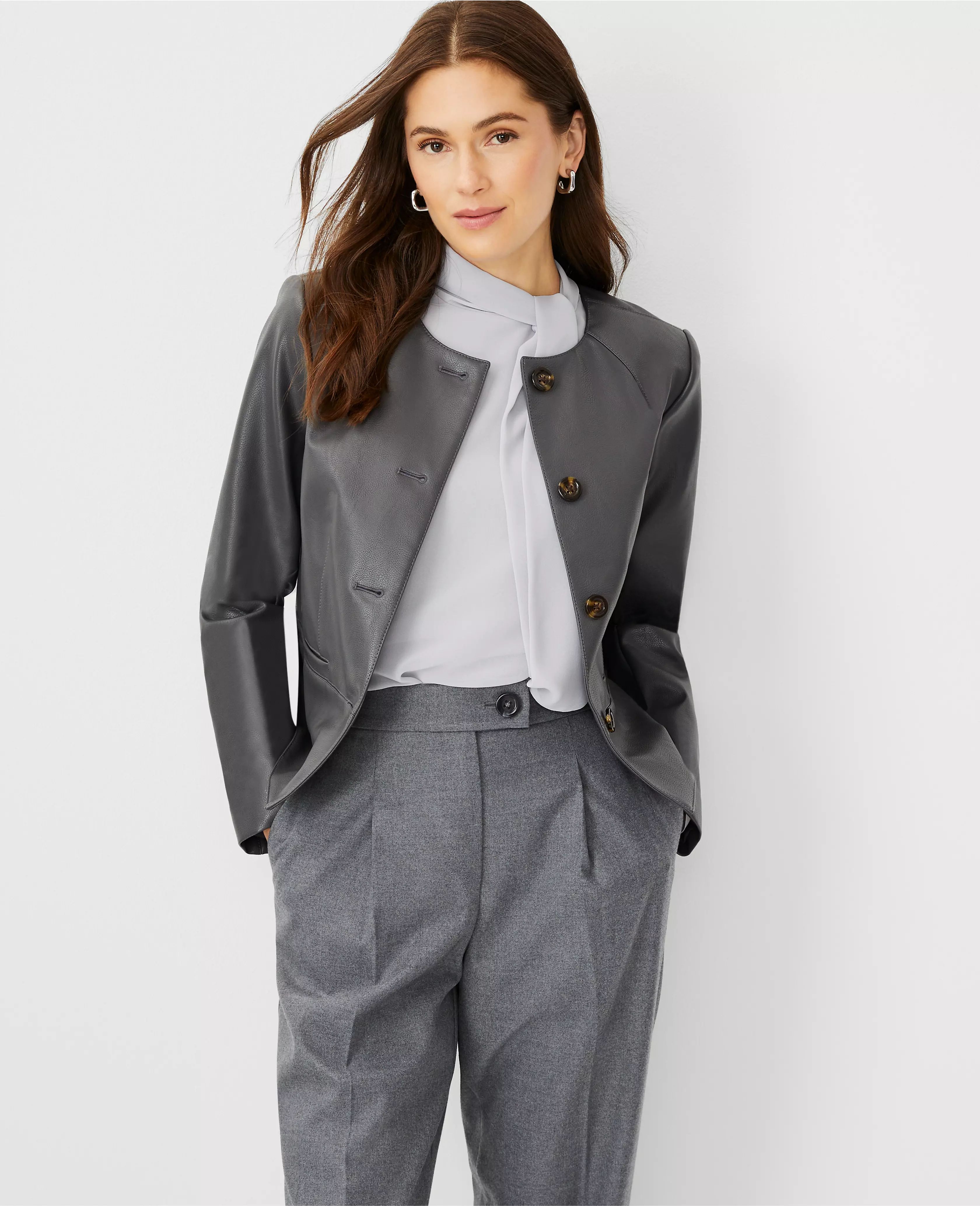 Faux Pebbled Leather Cropped Jacket | Ann Taylor (US)