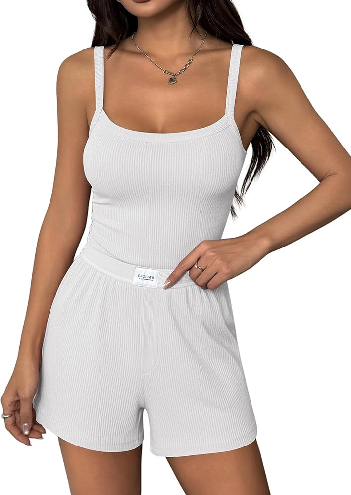 Ekouaer Lounge Sets for Women 2 Piece Sleeveless Pajamas Sets Knit Casual Summer Cami Tank Tops a... | Amazon (US)