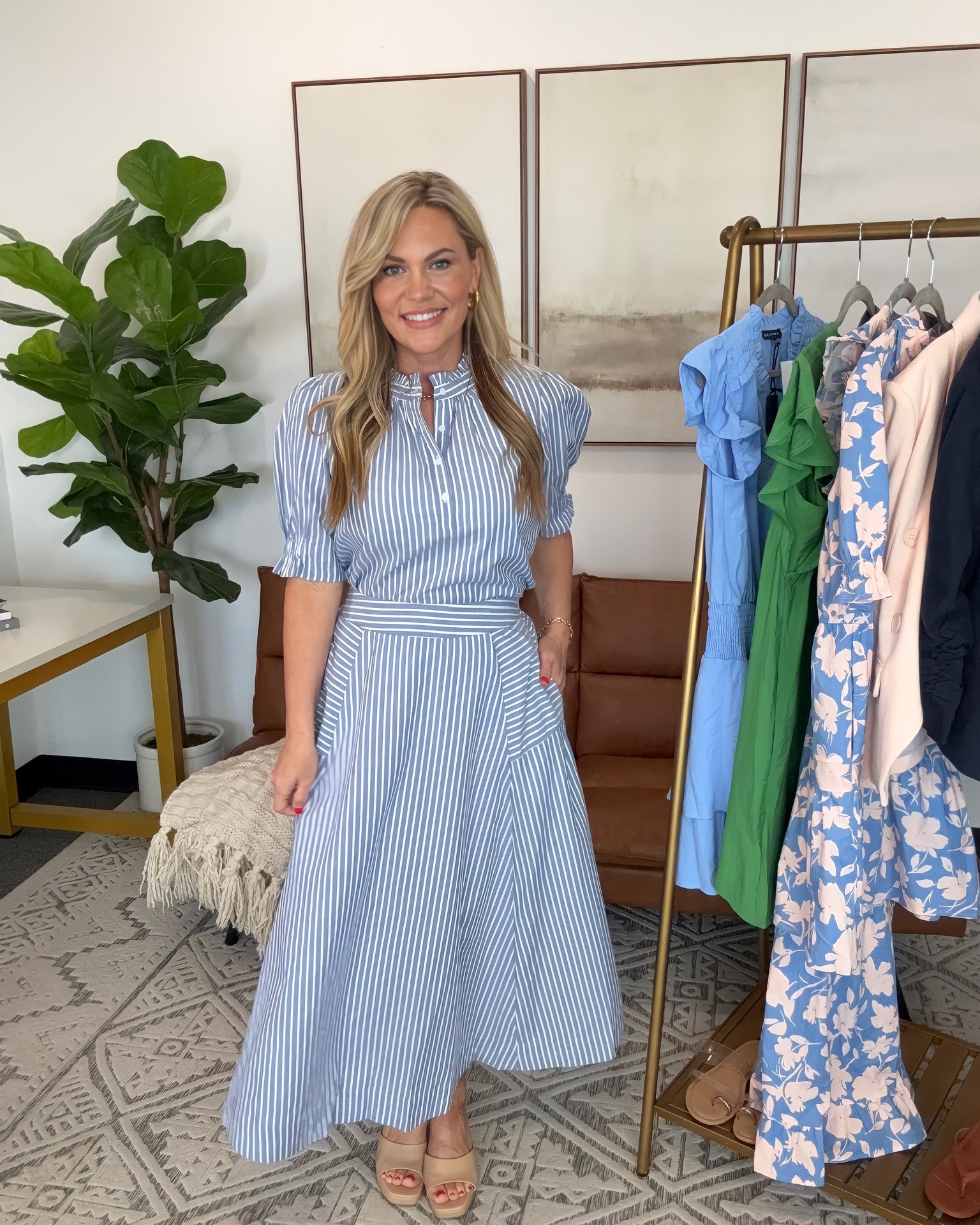 Matching sets are one of the easiest ways to build a polished wardrobe because the pieces can be styled together or broken apart for multiple outfit combinations. This blue striped set from Gibsonlook works for office outfits, teacher style, business casual dressing, spring events, travel days, and everyday wear. The structured midi skirt creates a tailored silhouette while the striped blouse pairs easily with white denim, trousers, or shorts for additional workwear outfit options.

Top: Small  
Skirt: Small  
Shoes: 7.5  
Bra Size: 34DD  
Height: 5'2  

gibsonlook  matching set  striped midi skirt  business casual outfit  workwear outfit  office outfit ideas  teacher outfit  spring workwear  blue striped outfit  midi skirt outfit  matching separates  capsule wardrobe  feminine workwear  polished everyday style  petite outfit ideas  classic style  elevated casual outfit  AudrieDollins

#LTKOver40 #LTKWorkwear #LTKootd