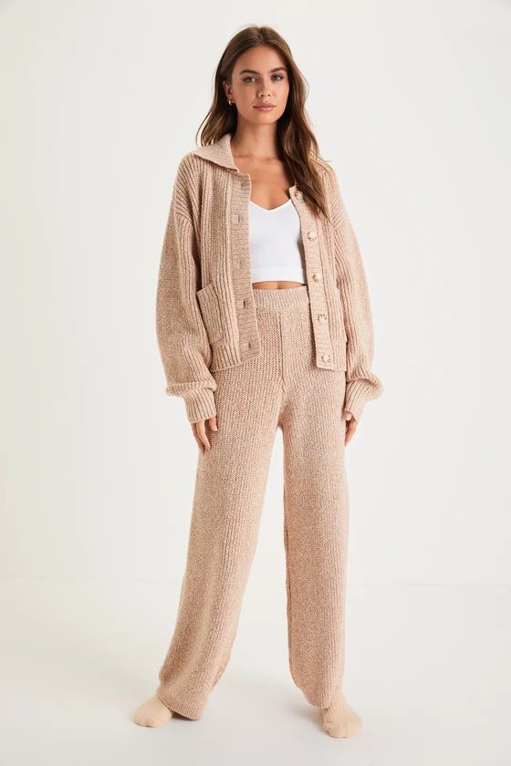 Chill Mood Heather Beige High-Rise Sweater Pants | Lulus (US)