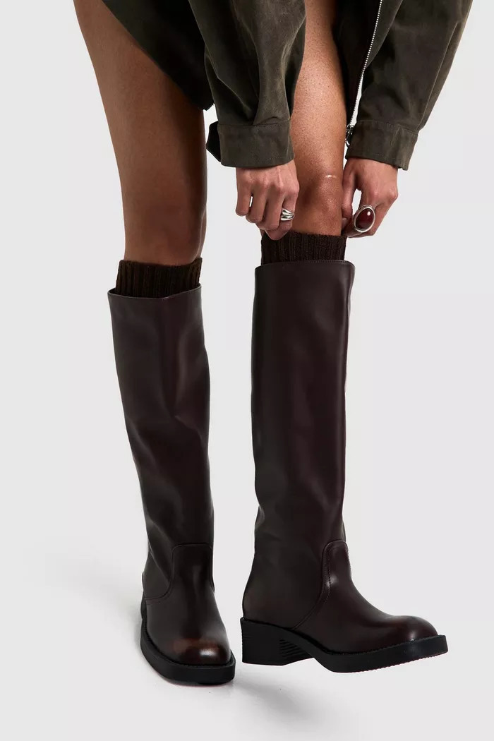 Distressed Column Knee High Boots | Boohoo.com (UK & IE)