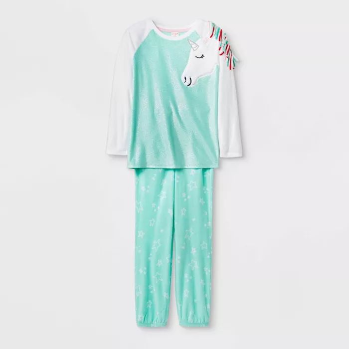 Girls' Cozy Unicorn Pajama Set - Cat & Jack™ Green | Target