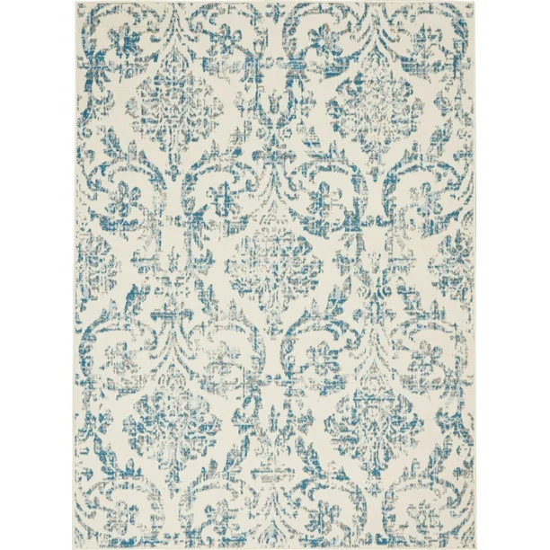 Bliss Farmhouse Transitional Damask Ivory/Blue 5' x 7' Area Rug - Walmart.com | Walmart (US)
