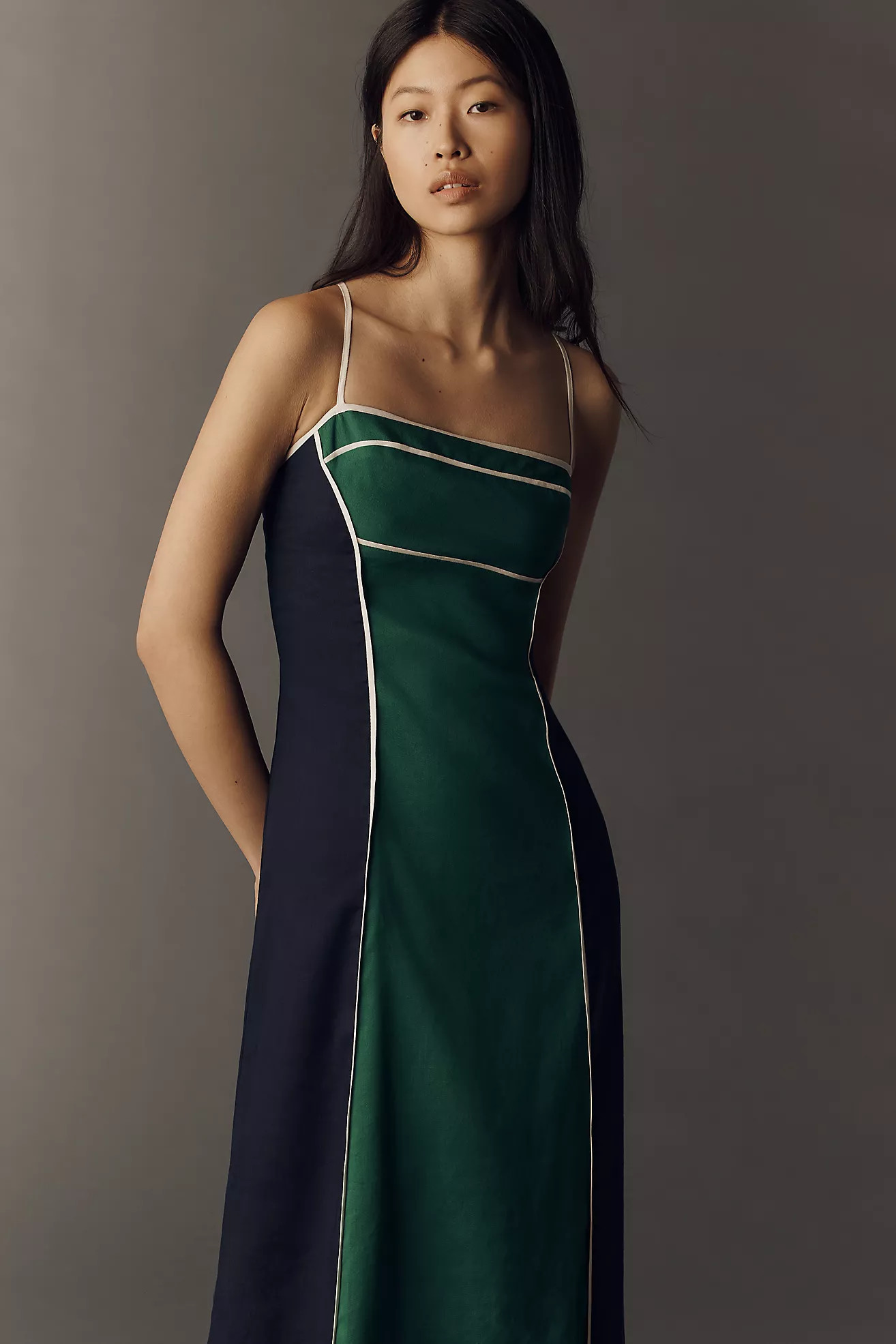Maeve Linen Colorblock Midi Dress | Anthropologie (US)